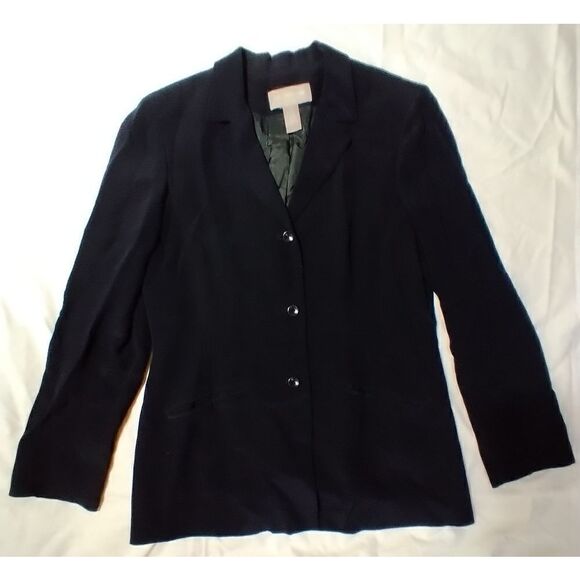 LIZ CLAIBORNE COLLECTION 100% SILK NAVY BLUE BUTTON DOWN BLAZER SIZE 10 - Picture 1 of 6
